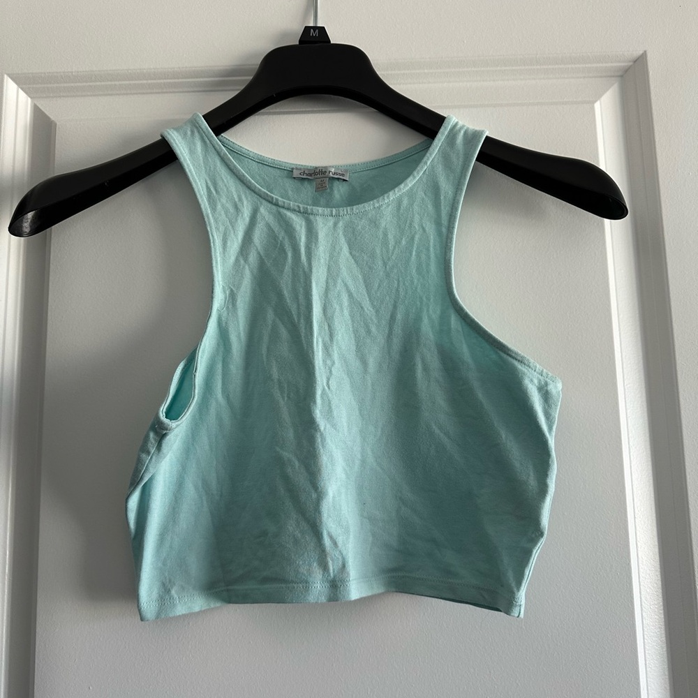 Charlotte Russe Green Sleeveless Fitted Crop Tank Top